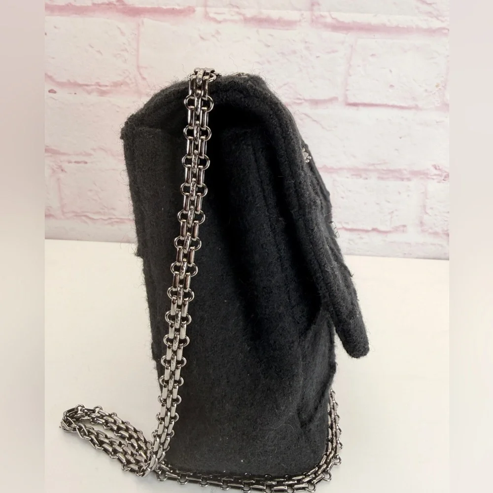 Chanel Wool Jumbo Chocolate Bar Mademoiselle Flap Black